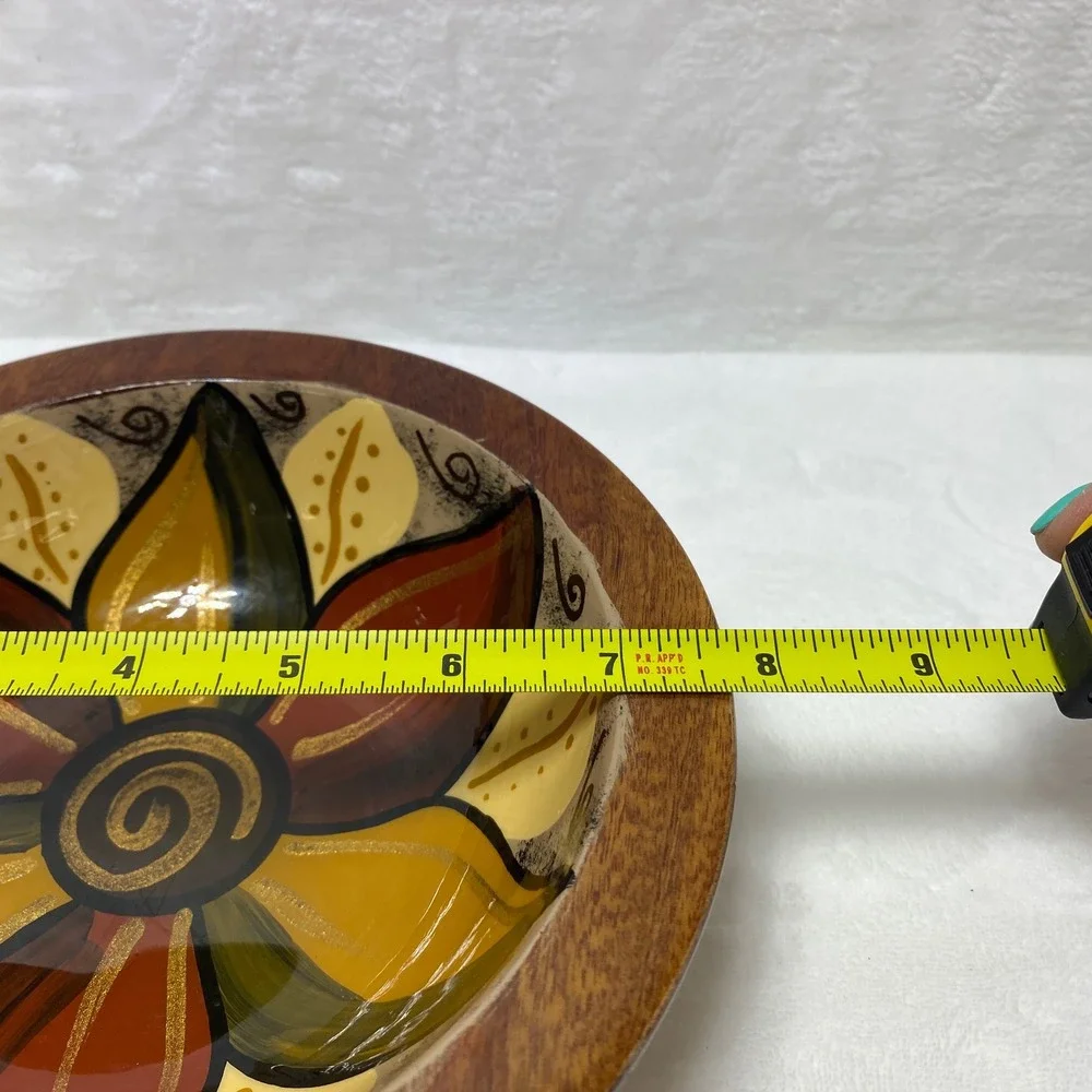 Clemente Los Cabos Wooden Bowl Set Hand Painted Floral Home Decor Colorful Bowls